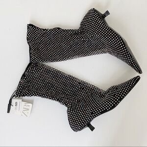 NWT Zara rhinestone black kitten heels ankle boots.